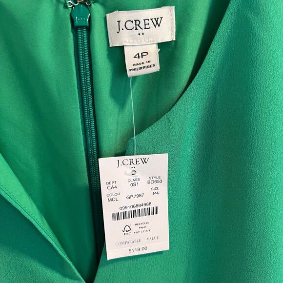 NWT J.Crew Green Sleeveless V-neck Shift Dress Size 4P - Picture 4 of 9